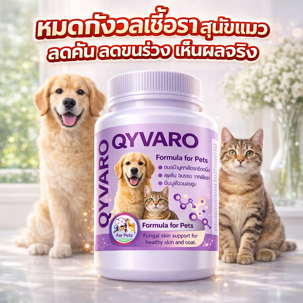 QํYVARO เสริมสุขภาพหมาแมว ป้องกันเชื้อราสุนัขแมว ลดคัน ขนร่วง