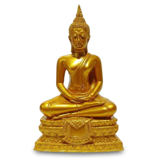 พระพุทธรูปปางสมาธิ ขนาดฐาน 3 นิ้ว สูง 5 นิ้ว หน้าตัก 2.5 นิ้ว เนื้อไฟเบอร์ พ่นทอง