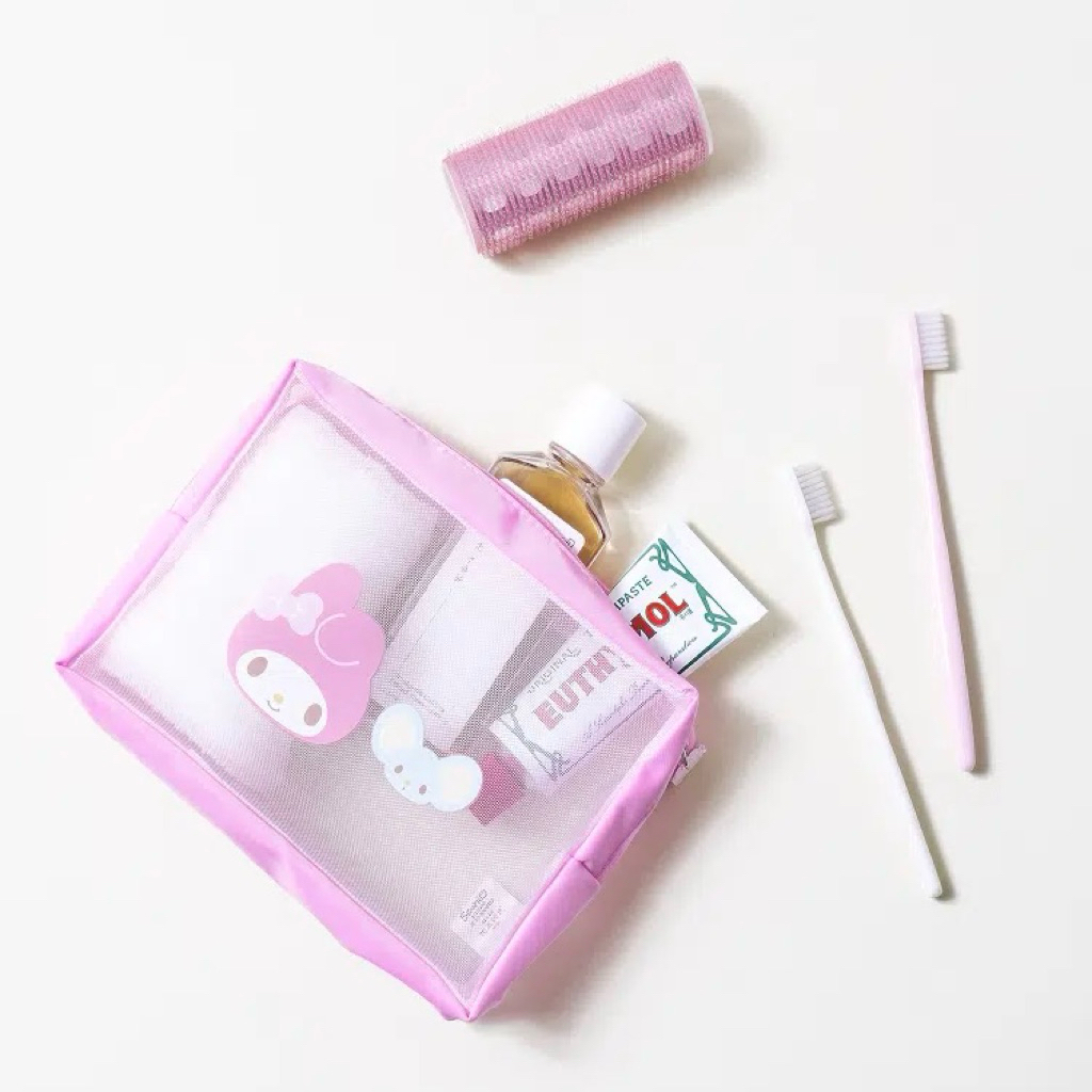 (พร้อมส่งในไทย) Daiso x My melody กระเป๋าตาข่ายมายเมโลดี้ใส่เครื่องสำอาง ขนาด 19*13*5cm