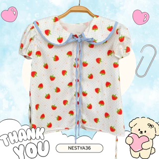 เสื้อลายจุด ลายพิมพ์ดอกไม้ คอบัว ผ้าครัช (คนไทยผลิต) - ND 001