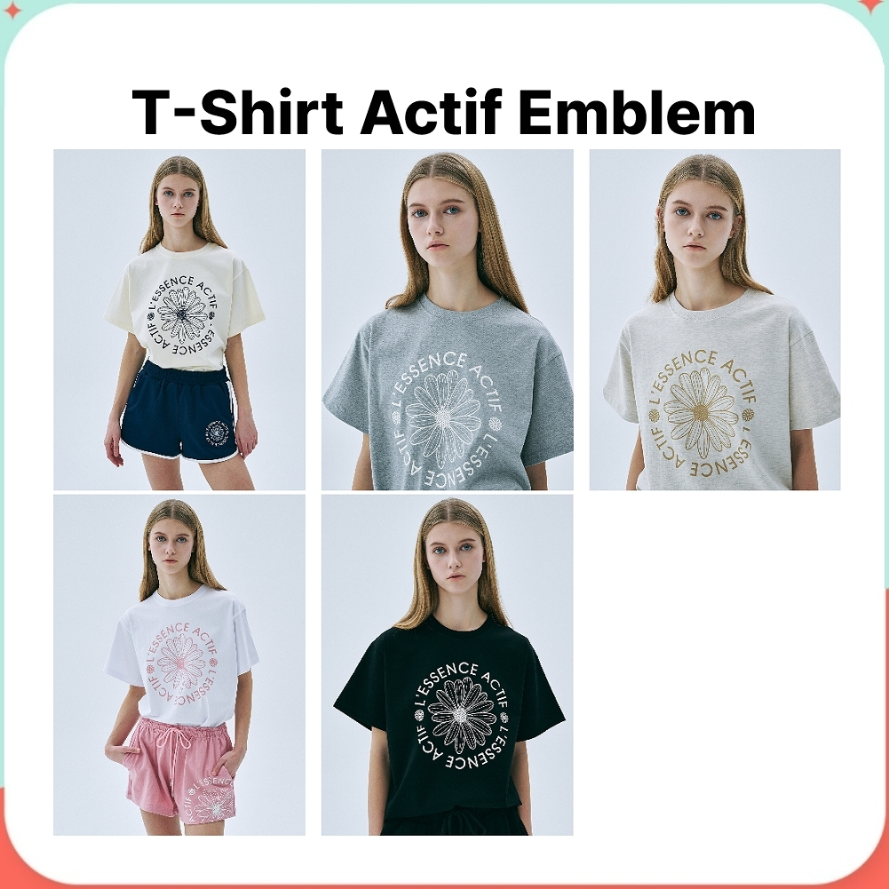 Mardi Mercredi T-Shirt Actif Emblem (Cream Navy, Oatmeal Beige, Melange Grey Ivory, Black Ivory, White Pink)