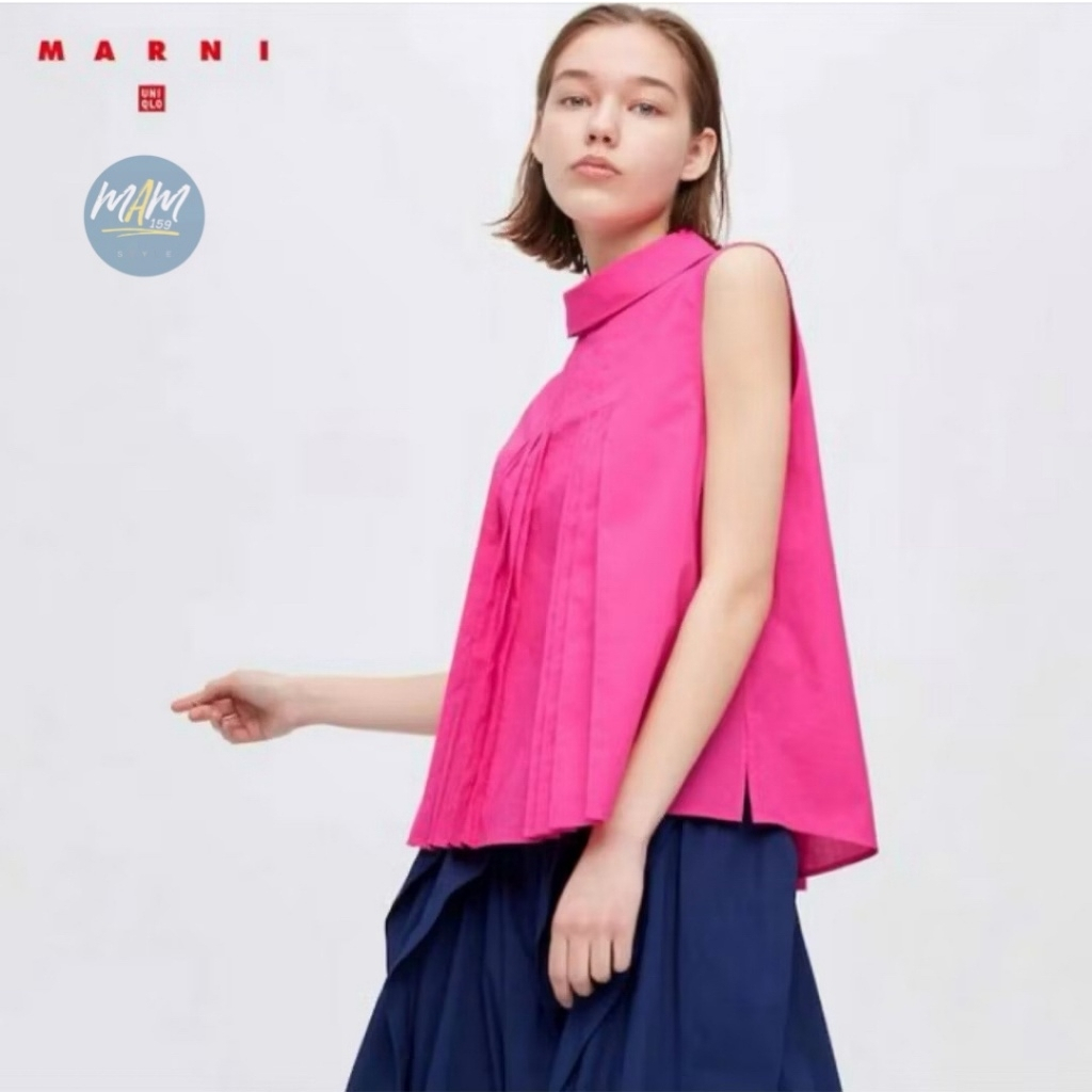 Uniqlo เสื้อเบลาส์ผ้าฝ้าย แขนกุด คลอใหม่ MARNI  มือสอง งานแบรนด์ WOMEN