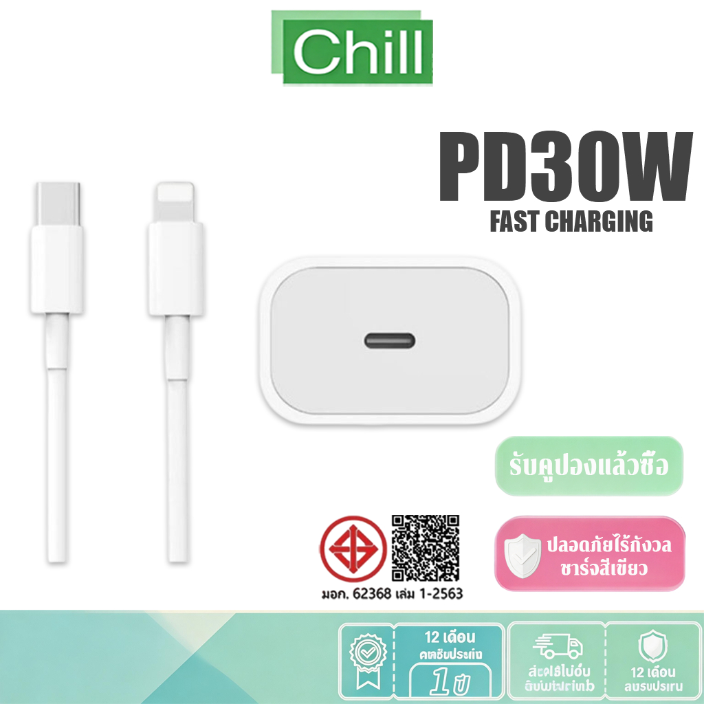 ชาร์จไว PD 30w Type c to L สายชาร์จเร็ว+หัวชาร์จ ชาร์จคุณภาพสูง สำหรับ ip i6 i7 i8 x xr i11 i12 i13 i17【รับประกัน 1 ปี】