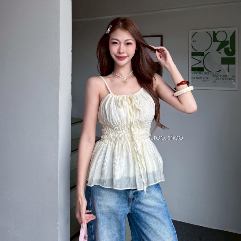 crop..shop เสื้อสายเดี่ยว ลายจุด งานสวยเเซ่บน่ารัก ชายพริ้วสวย มีเชือกด้านหน้า ปังมาก รูปที่ 7