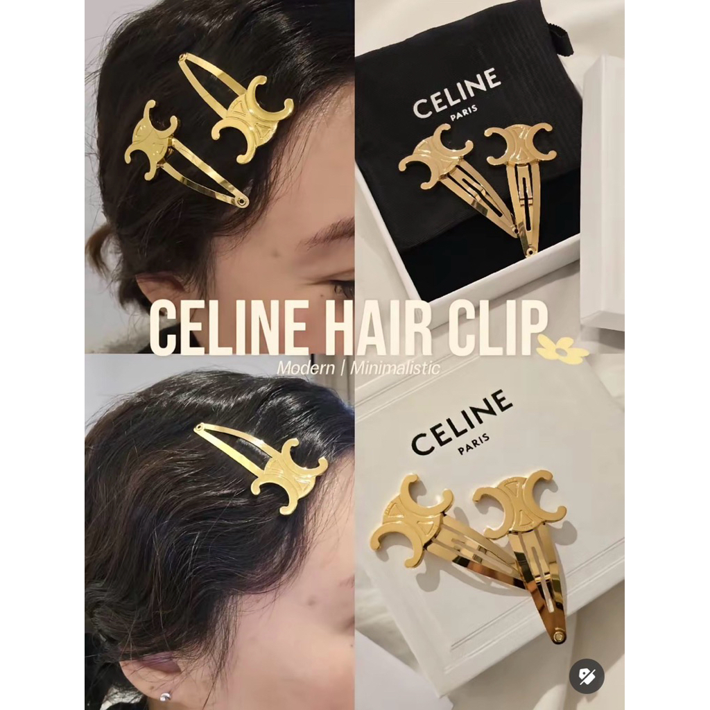 🔥พร้อมส่ง🔥 New Celine Set of 2 Snap Hair Clips Gold (ขายเป็นคู่นะคะ) ของแท้100%