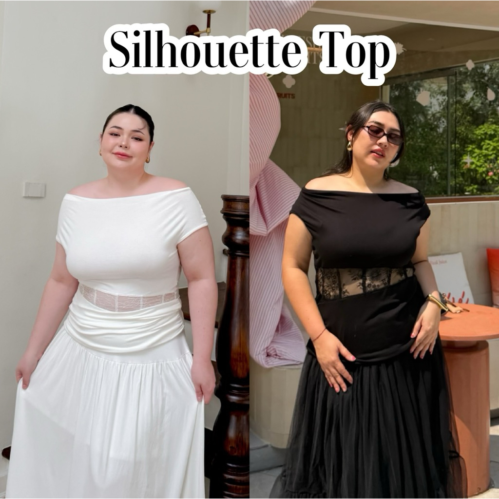 Lady M | Silhouette Top plussize เสื้อแขนสั้นผ้ายืด ดีเทลลูกไม้ สาวอวบพลัสไซส์อกได้ถึง 58“ แมทช์ง่าย ใส่ออกงาน Everylook