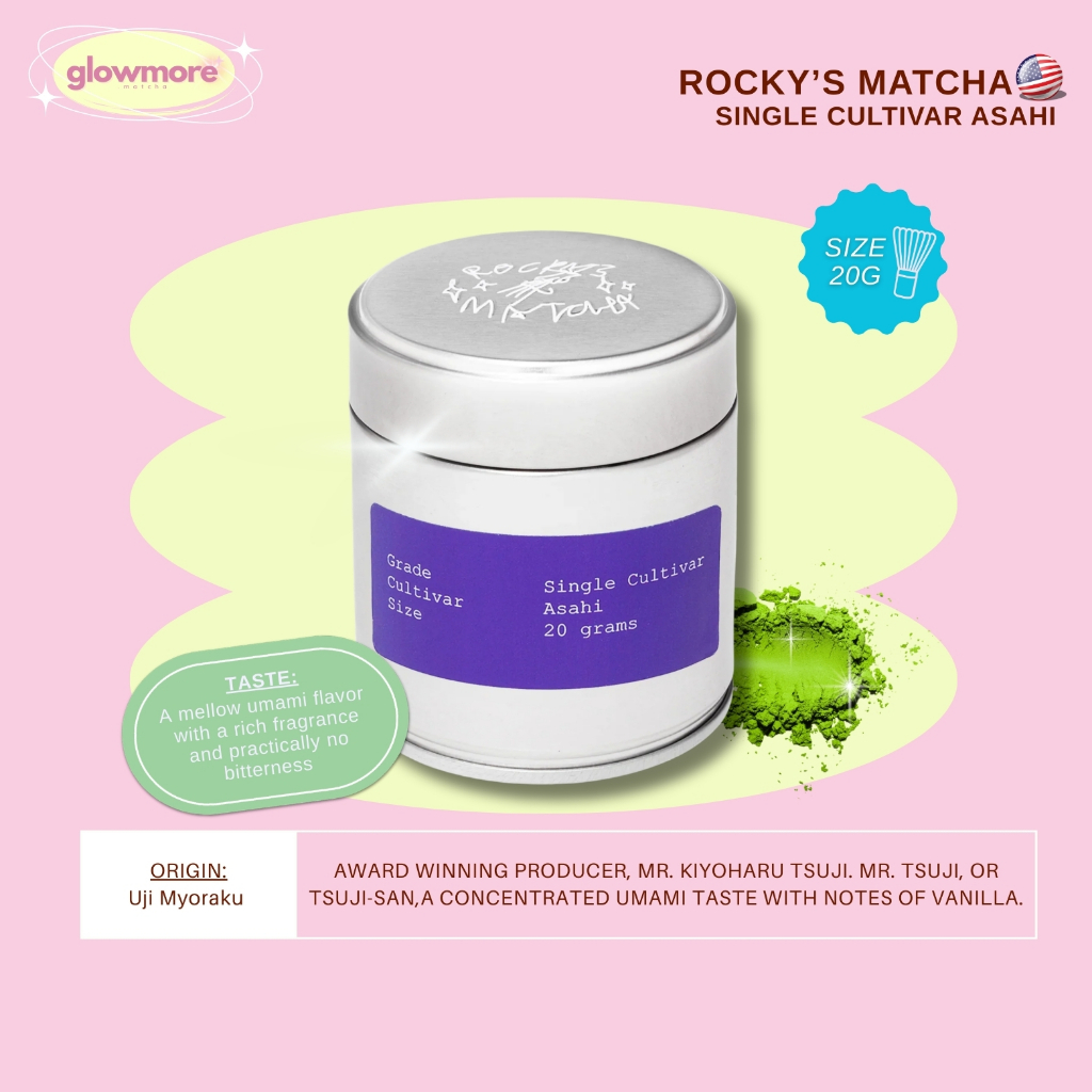 [พร้อมส่ง] Rocky's Matcha - Single Cultivar Asahi 20g | กระปุกเงินม่วงเข้ม