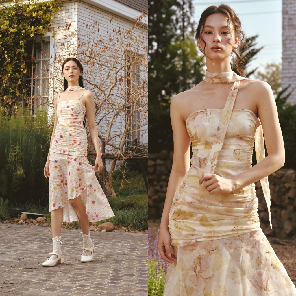 KOKISE - Venice Dress เดรสออกงาน เกาะอกดีเทลเย็บย่นทั้งตัว พร้อมสายพาดคอ  (XS-XL)