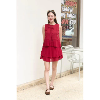 A5 “แฮรินเซท” พร้อมส่ง4สี ครีม ชมพู แดง มิ้นท์พร้อมส่ง ชุดเซทแขนกุดคู่กระโปรงพีทำ