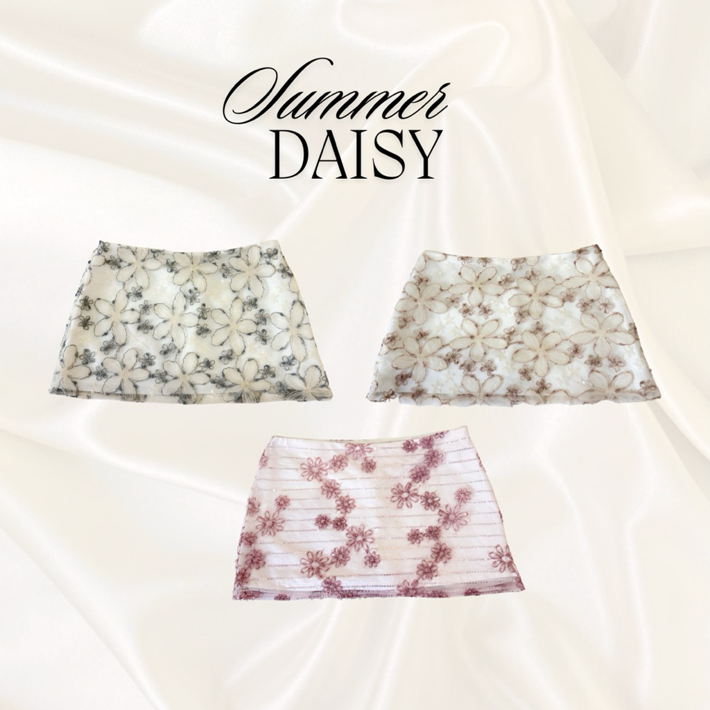 Summer Daisy กระโปรงปักลายดอกไม้ มีซับรอบตัวและมีซับกางเกง AP26