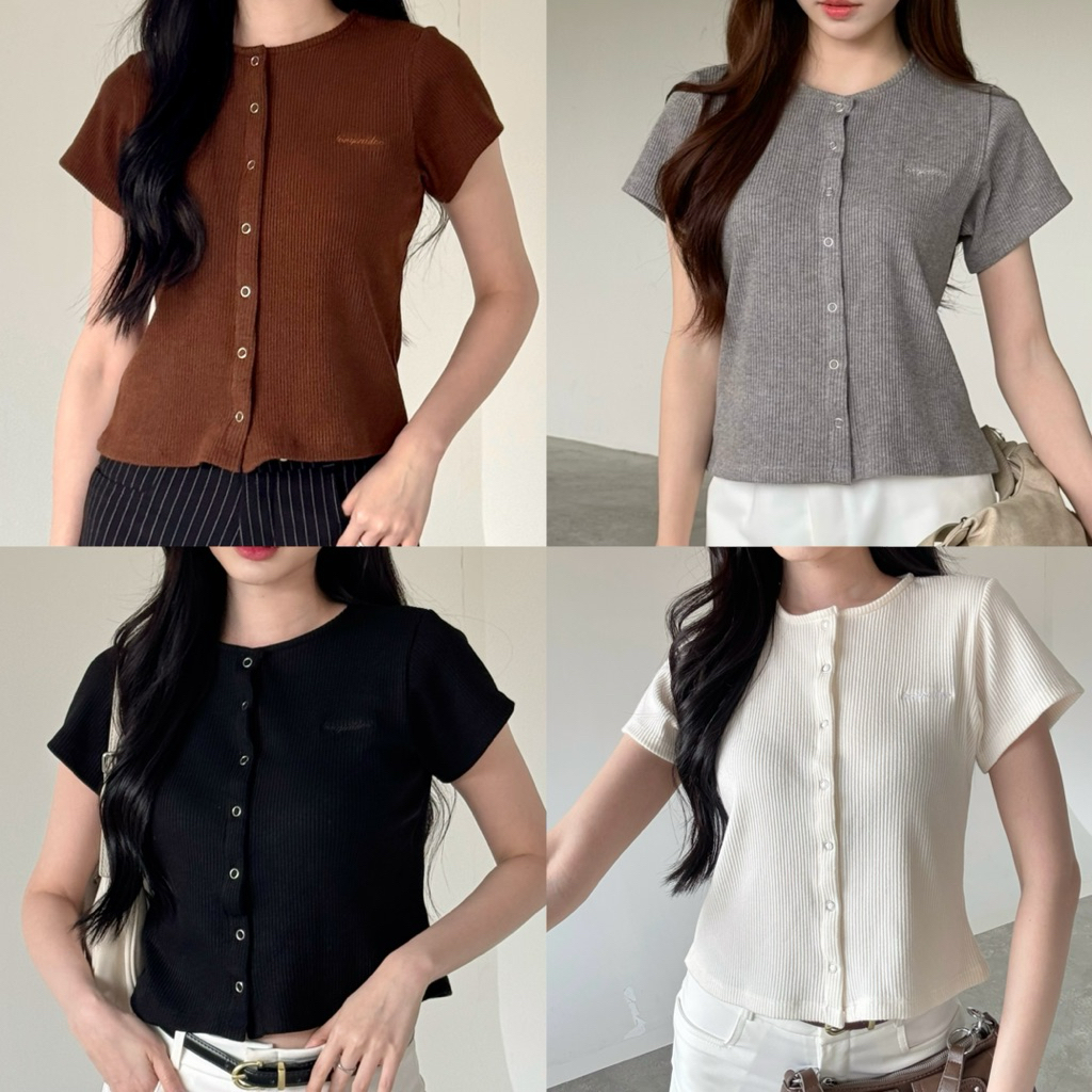 KIRIN KNITTED CROP : เสื้อคอกลมผ้าไหมพรมร่อง รบกวนอ่านรายละเอียดรูปที่สองก่อนกดสั่งนะคะ