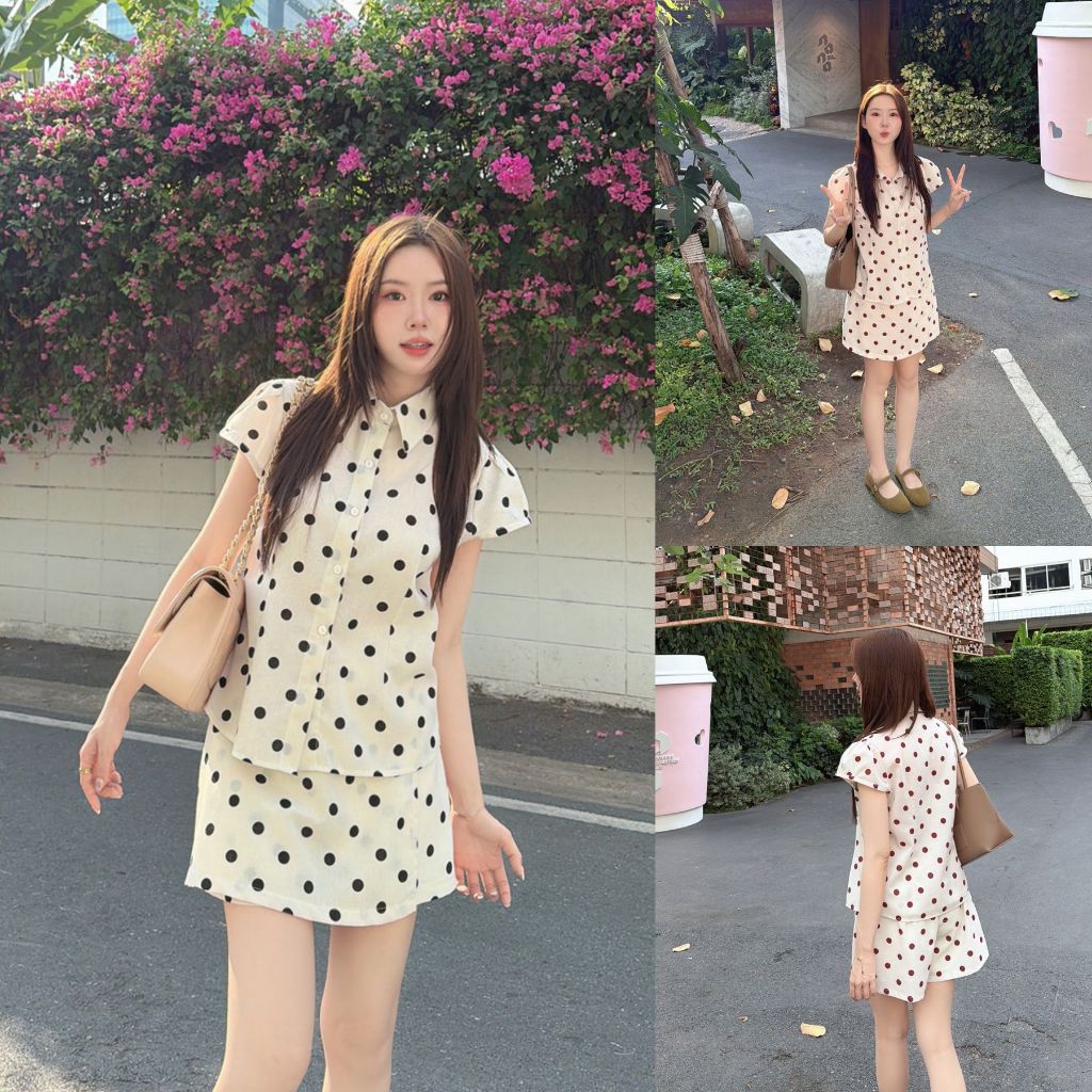 ส่งด่วน 🚨 ขาว/ครีม SLYQ BABY LACE SHIRT & SKORTS SET ชุดเซ็ตคอปกแขนแคปตุ๊กตาและกางเกงป้ายหน้า