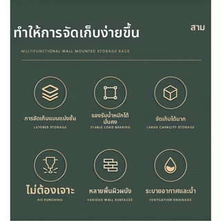รับประกัน 6 ปี ชั้นวางห้องน้ำ ชั้นวางของติดผนัง ห้องน้ำ ห้องครัว ชั้นอเนกประสงค์ไม่ต้องเจาะกำแพง ทนทานแข็งแรงไม่หลุดง่าย