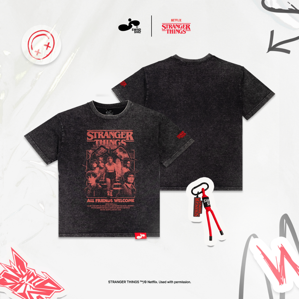 [พร้อมส่ง] Stranger Things Oversize Boxy T-Shirt 01 Faded Black (size : L/W)