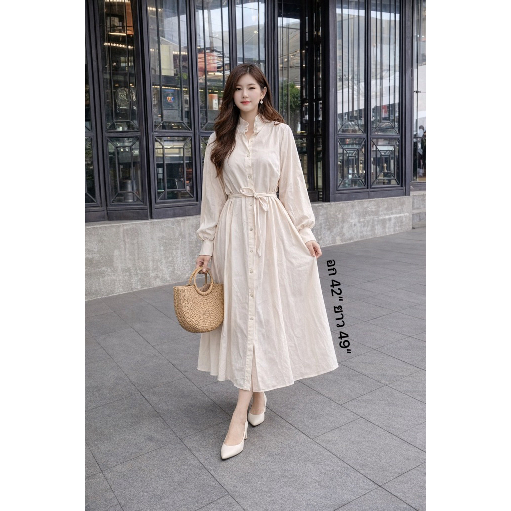 Lady dress ชุดเดรสแม็กซี่ เดรสแขนยาว ลำลองสไตล์ วินเทจ สำหรับผู้หญิง