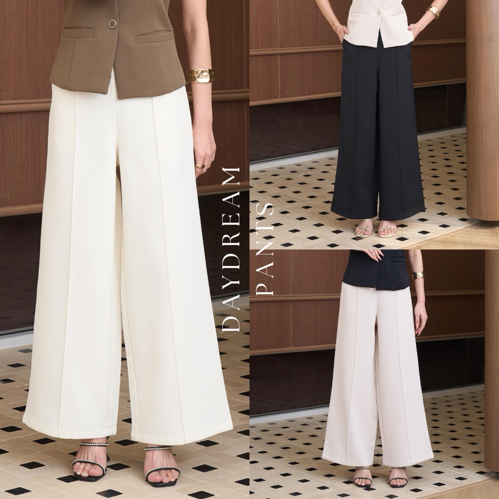DAYDREAM PANTS กางเกงขายาวซิปหลัง ดีไซน์หน้าสูทผ้าอัดกาวทั้งตัว ทรงสวยเก็บหุ่นเป๊ะ กระเป๋าข้าง ใส่สบายแมตช์ง่ายมาก