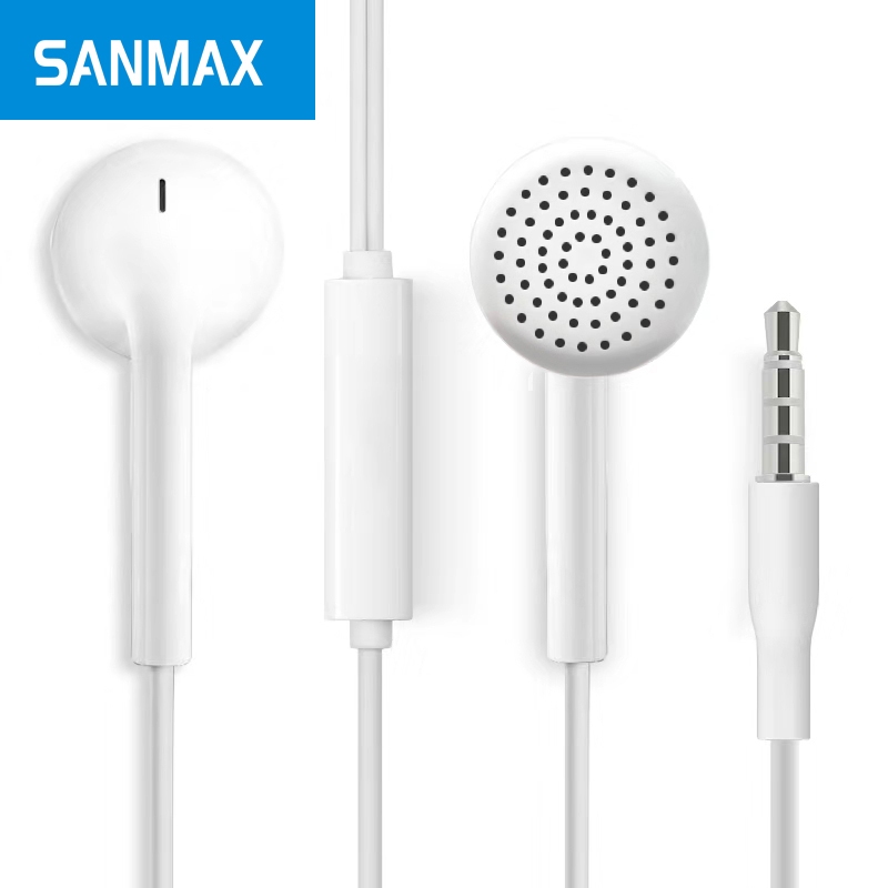 sanmax หูฟัง xe100 3.5mm ไมโครโฟนในตัว เสียงดี คุณภาพ AA(รับประกันหนึ่งปี) สำหรับ ios Android