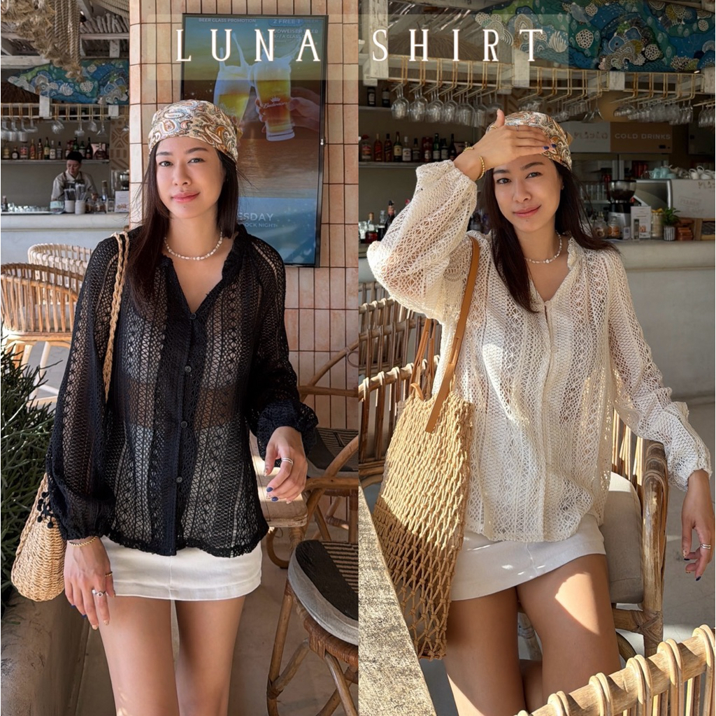 รุ่นใหม่! 𝐋𝐔𝐍𝐀 𝐒𝐇𝐈𝐑𝐓 เสื้อถักแขนยาวซีทรู ￼(แนะนำ ซักมือ หรือ ใส่ถุงตาข่ายซักเครื่องเท่านั้น)
