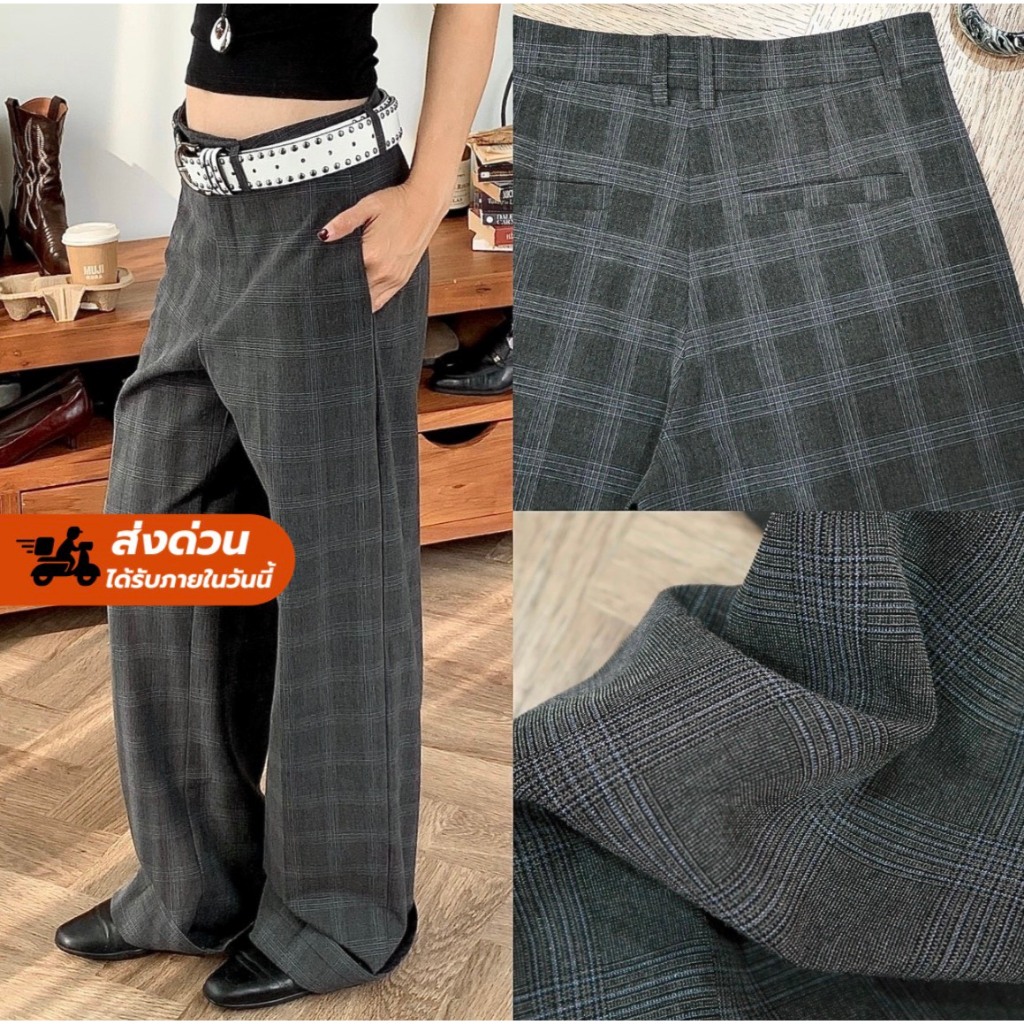 [ผ้าดีทรงสวยคลาสสิก ช,ญใส่ได้]ลด30%+ร้าน100฿+ส่งด่วนฟรี! Fashionstore-Scottish charm trousers-กางเกงขายาว(867)