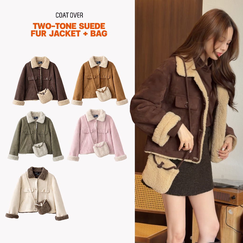 CO0984 TWO-TONE SUEDE FUR JACKET + BAG