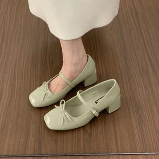 YaaKu จัดส่งในไทย รองเท้าคัทชูแฟชั่นคุณผู้หญิง รองเท้าหนังหญิงสไตล์วินเทจ แมรีเจน ส้นท้วม ดีไซน์โมเดิร์น ย้อนยุคคลาสสิก