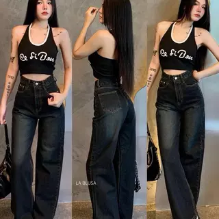 LABLUSA-LBS277 : กางเกงยีนส์ขายาวทรงกระบอกกลาง เบสิค เอวสูง ผ้าไม่ยืด Unisex