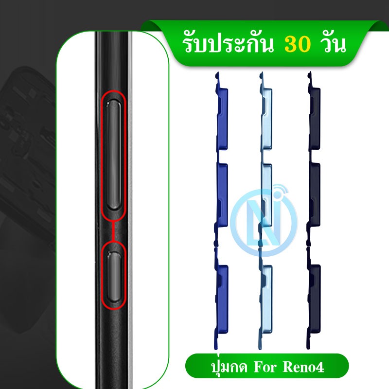 ปุ่มกดสวิทช์ด้านนอก Reno4 ปุ่มเปิด/ปิด ปรับระดับเสียงขึ้นลง ปุ่มเพิ่มเสียง ปุ่มลดเสียง