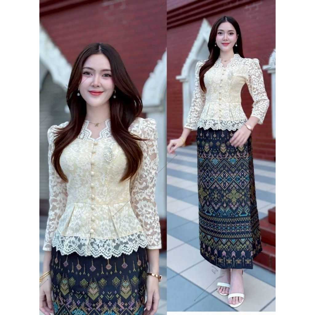 เสื้อลูกไม้อิตาลี่​ คอวี​ แค่งจีบเอว​ เก๋ๆ​ ใส่ออกงาน ใส่ทำบุญ​  สวยได้ทุกโอกาส​ (เฉพาะเสื้อ)​