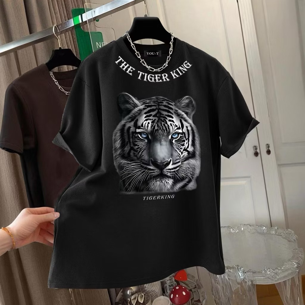 เสื้อยืดผู้ชายเท่ๆ เสื้อยืดคอกลมแขนสั้น สกรีนลายเสือสุดเท่ เสื้อยืดสตรีทแฟชั่นเมกาสุดฮิต โอเวอร์ไซส์คนอ้วน ไซส์ใหญ่