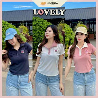 Jarika.shop - เสื้อเเขนสั้นผ้าร่องคอปก รุ่น Lovely ( เลิฟลี่ ) ( งานป้าย.. Jarika )