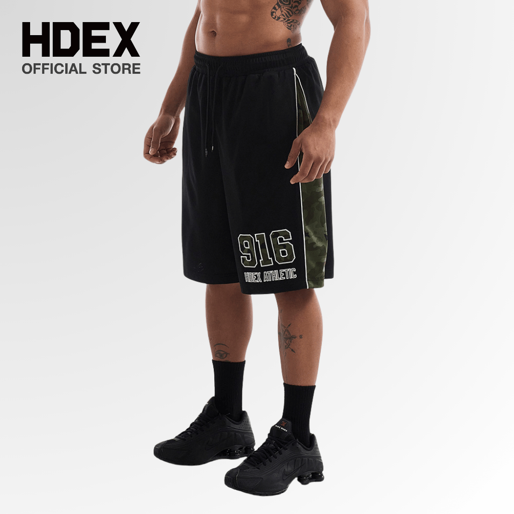 HDEX Camo Block Mesh Bermuda Shorts Black กางเกงขาสั้นทรงเบอร์มิวดา Mesh ลาย Camo Block สีดำ