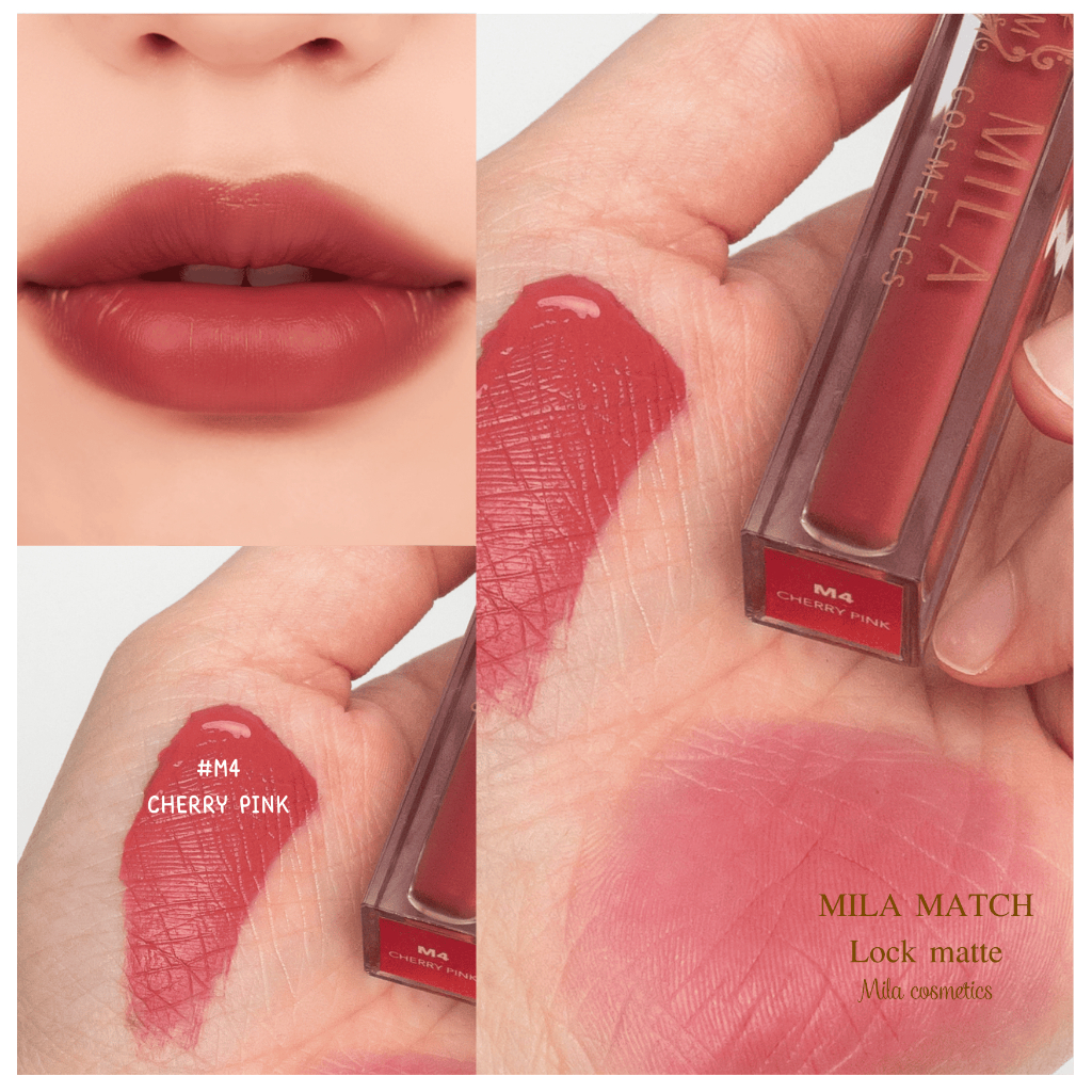 (สินค้าใหม่ล่าสุด) MILA MATCHLOCK MATTE ลิปสติกเนื้อแมทสีM4ชมพูแดงเชอร์รี่ สีแน่น คมชัด ติดทนนาน 24 ชั่วโมง เนื้อบางเบา