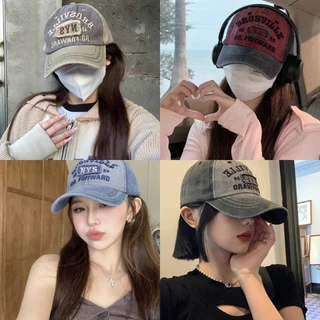 COD🚚หมวกเบสบอลผู้ชาย สไตล์วินเทจ ฟอกสี มีตัวอักษร เหมาะสำหรับทุกฤดูกาล ลำลอง ป้องกันแสงแดด-Trinketss