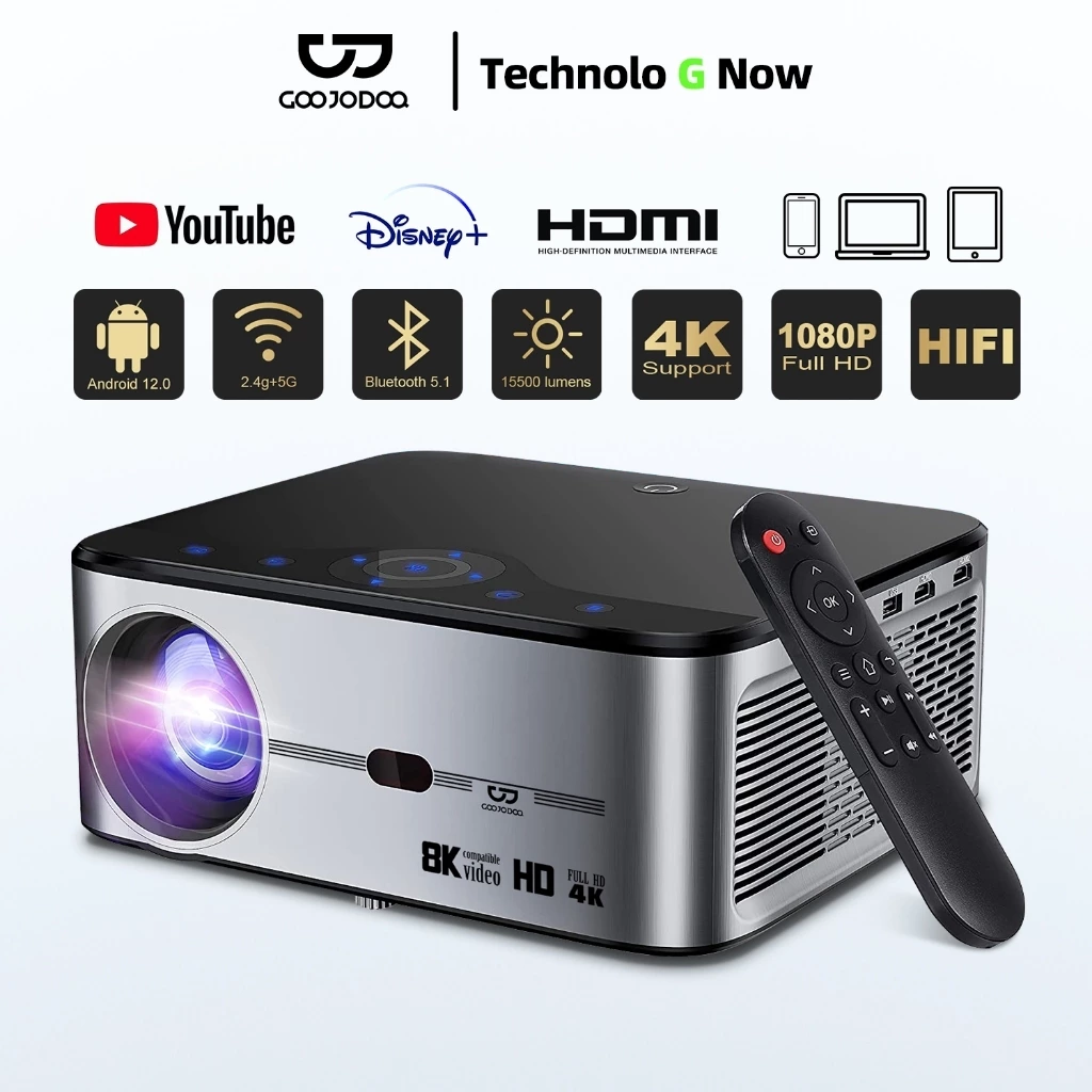 GOOJODOQ เครื่องฉายภาพ โปรเจคเตอร์ Projector Full Hd 1080p 15500 Lm รองรับ Android Wifi 8k 700Ansi
