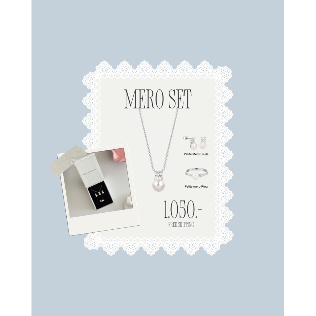Mero Set | เซ็ทสร้อย ต่างหู แหวนไข่มุก งานสแตนเลสไม่ลอก ไม่ดำ (ได้กล่องด้วยค่ะ)