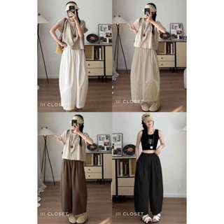 กางเกงขายาว lll Freesize lll COM530 ทรงขากระบอกใหญ่ เอวสม็อก…