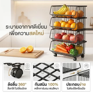 ANNA ชั้นวางของในห้องครัว วเป็นโครงเหล็ก ถอดได้ พร้อมล้อเลื่อน เก็บผักผลไม้ขนม มีให้เลือก 2แบบ มีล้อ/ไม่มีล้อ