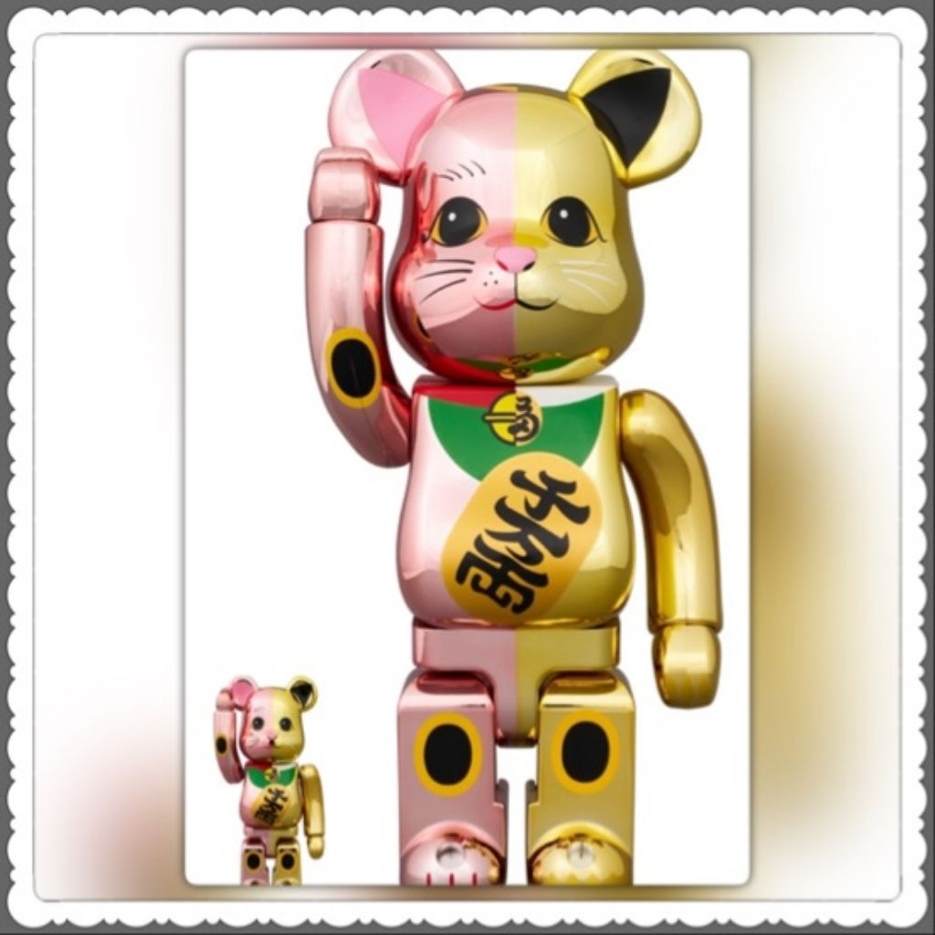 (ของแท้) BE@RBRICK Maneki Neko Senman-Ryo Pink Gold Plated × Gold Plated 100% & 400% Lucky Cat (bear