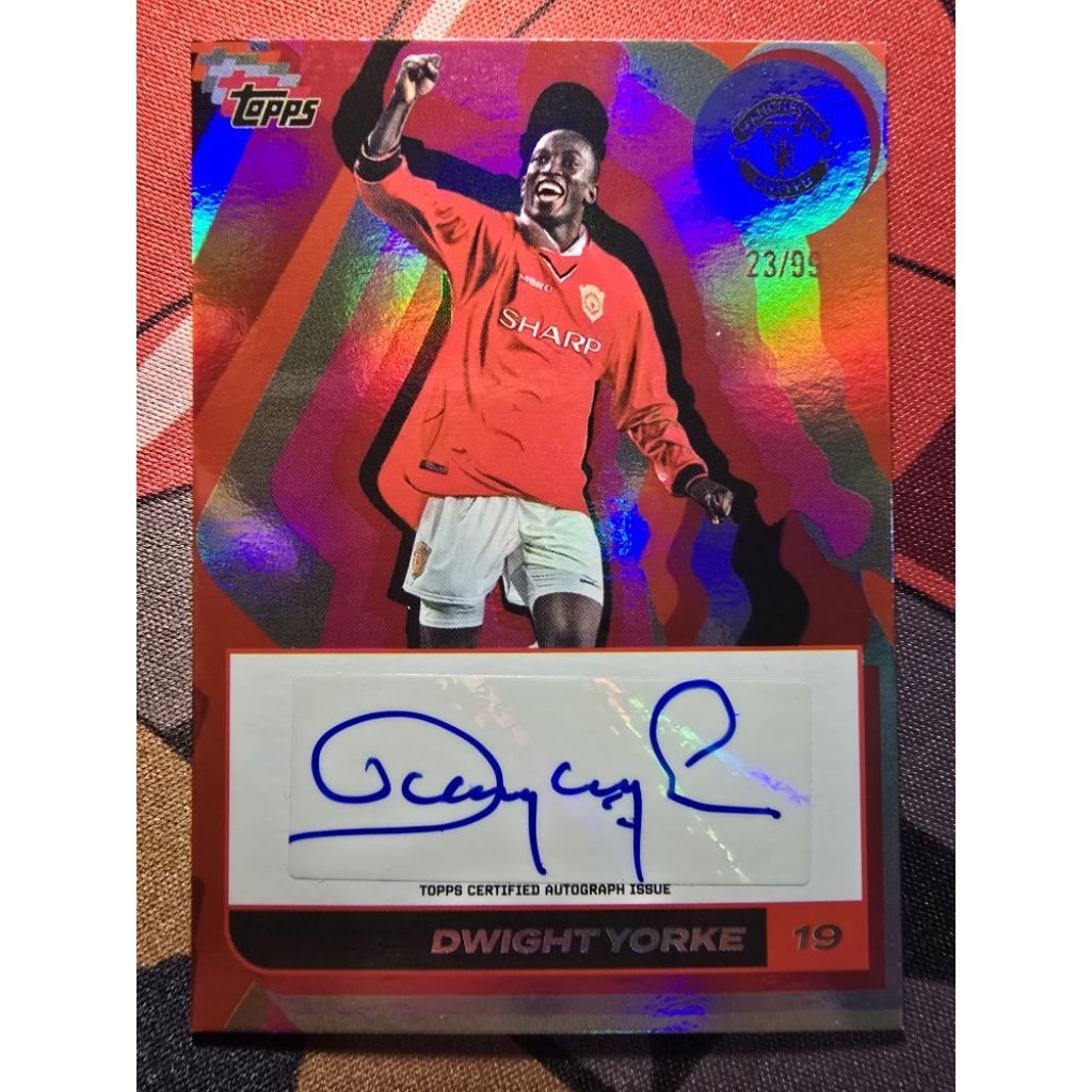 การ์ด Dwight Yorke Auto 23/99 [หายาก] Topps Manchester United ลายฟอยล์ การ์ดลายเซ็นแท้ การ์ดฟุตบอล