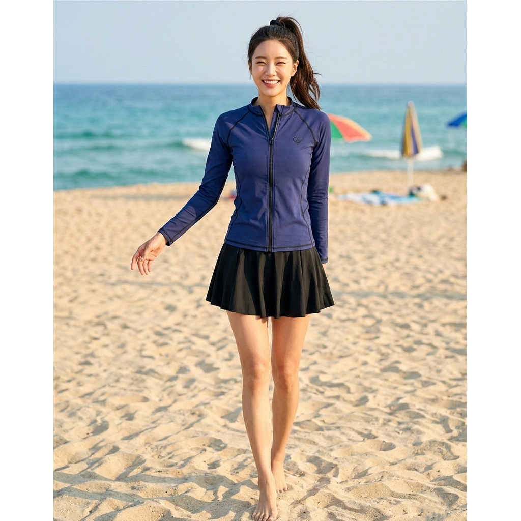 New in 2026 : Rashguard Set ชุดเซ็ตเสื้อว่ายน้ำแขนยาวซิปหน้ากันยูวีสีพื้น+กระโปรง 2 ชั้น ราคา ถูกที่สุด ดีลบีเคเค แกลเลอรีภาพที่ 6