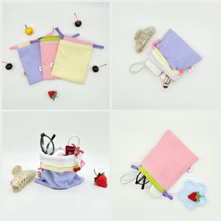 Drawstring bag ถุงผ้าหูรูด ผ้าลูกฟูก น่ารัก มีซับใน🍰เลือกสีด้านในค่ะ