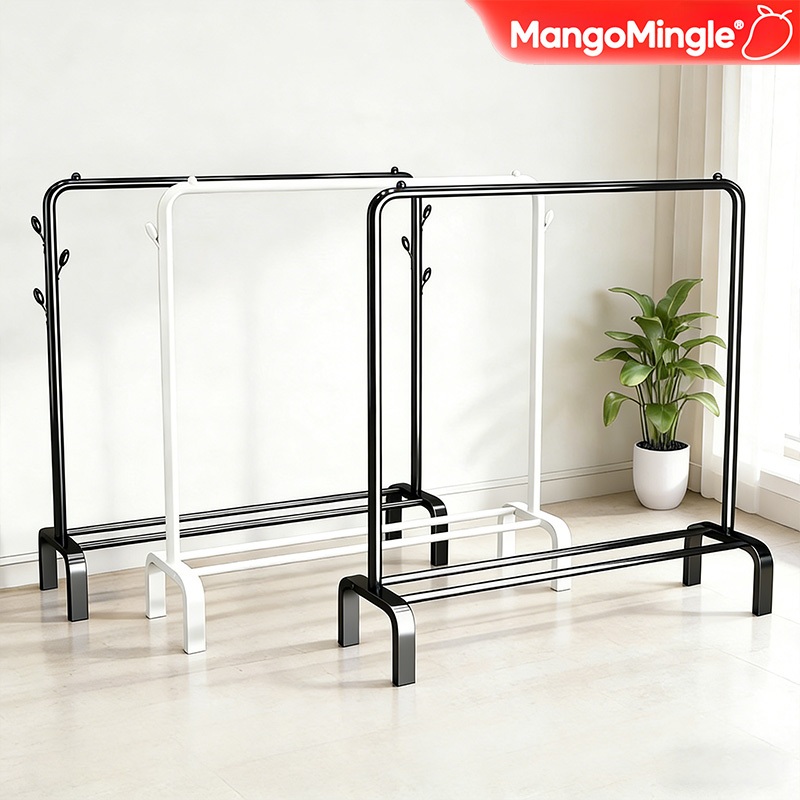 ราวตากผ้าเหล็ก 2 ชั้น บาร์เดี่ยว บาร์คู่ ราวเเขวนผ้า รองรับน้ำหนัก 20+kg มีชั้นวางของที่เเขวนหมวก ราวตากผ้า ราวมินิมอล