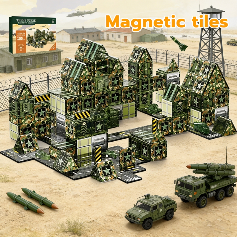 หัวข้อเกี่ยวกับกองทัพ Magnetic tiles 40-105 ชิ้น ฝึกสมอง ตัวต่อเด็ก ชุดตัวต่อ magical magnet