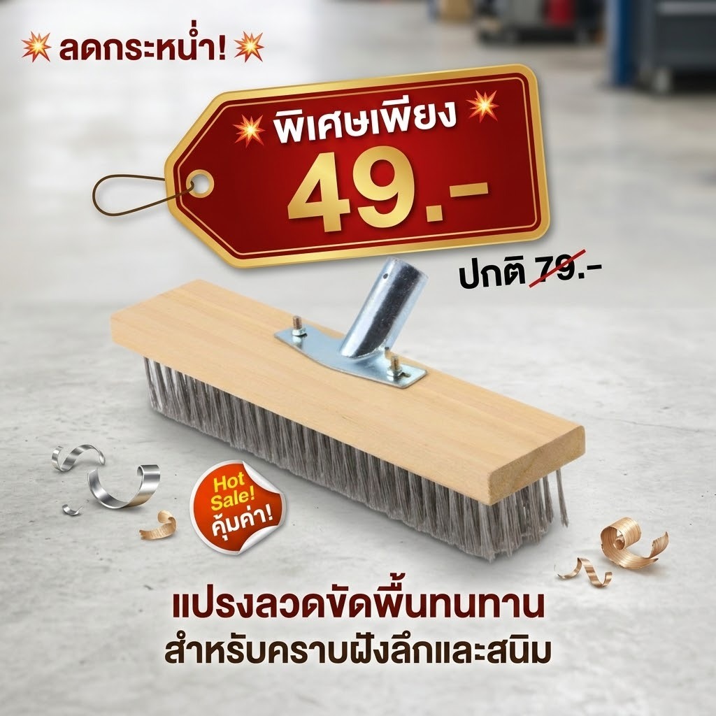 NOTA459 [หัวแปรง]  หัวแปรงขัดพื้น ลวดสแตนเลส ขนาด 30 cm สำหรับต่อด้าม (พร้อมส่ง)