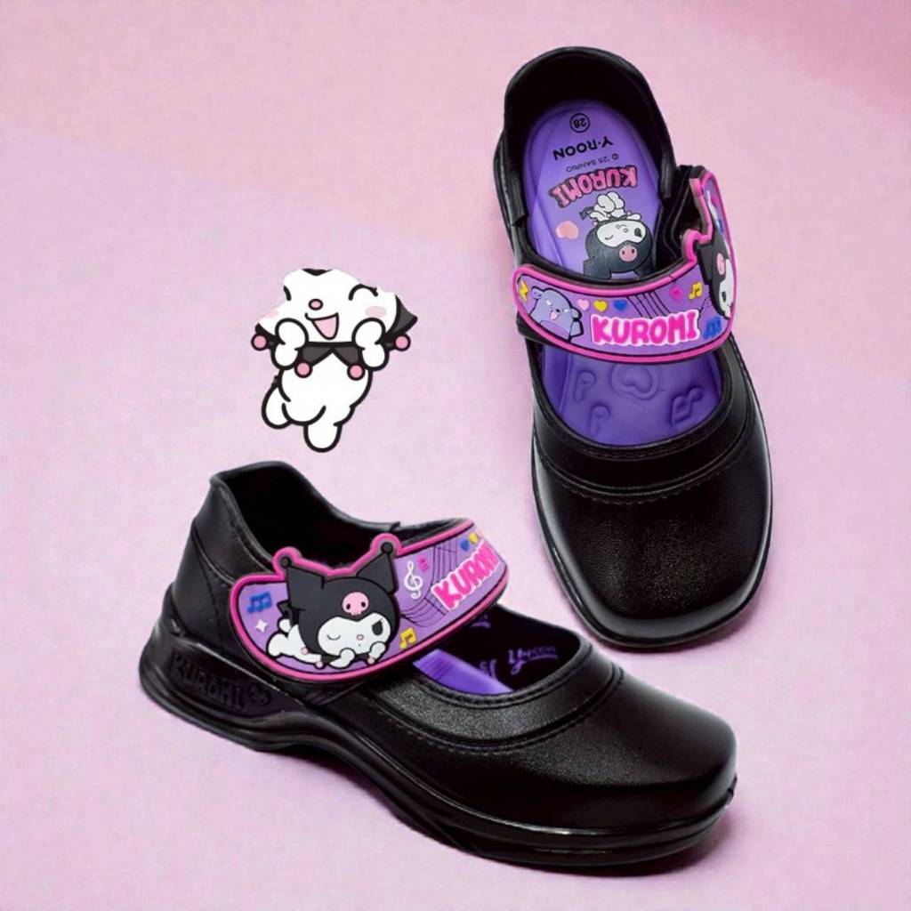 Y-Roon Kuromi 666  รองเท้านักเรียนหนังดำอนุบาลหญิง ยี่ห้อ Y Roon รุ่น 666 -25-33 ส่งทุกวัน