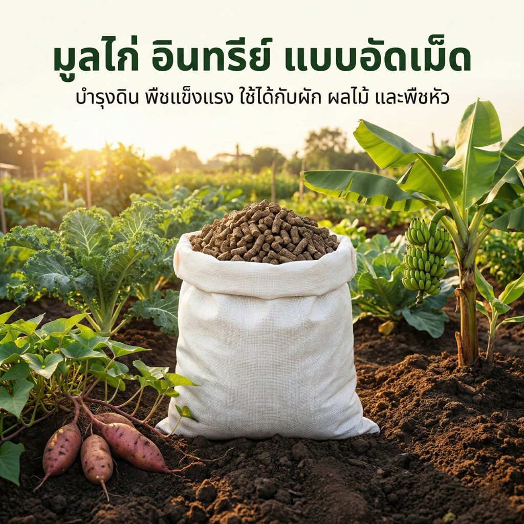 ปุ๋ยมูลไก่อัดเม็ดผสมจุลินทรีย์ EM ไตรโคเดอร์มา เพิ่มจุลินทรีย์ดีในดิน ผักงาม ดินร่วน ขนาด 3 กิโลกรัม