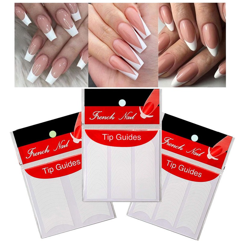 สติ๊กเกอร์ติดเล็บ ตัดปลายขาว สติ๊กเกอร์ติดเล็บ French Tip Nail Stickers