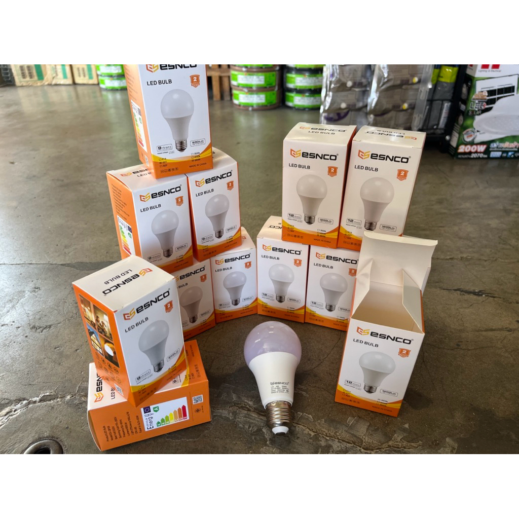 ESNCO หลอดไฟ LED ขั้ว E27 ขนาด 9W และ 12W แสงขาว 6,500K และ แสงวอม 3,000K อายุการใช้งาน 20,000 ชั่วโ