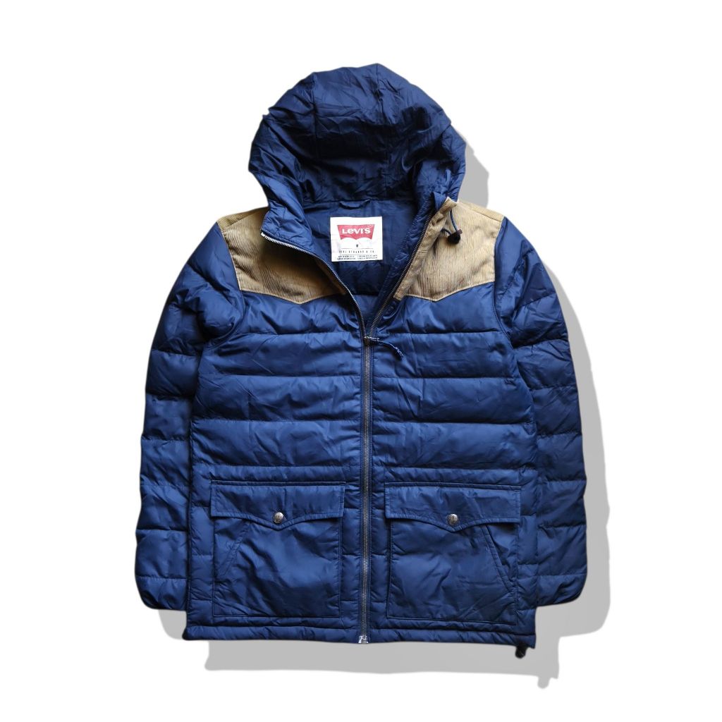 Lev*s Down Corduroy Puffer Coat Hooded Jacket(M) มือสอง รอบอก 43”