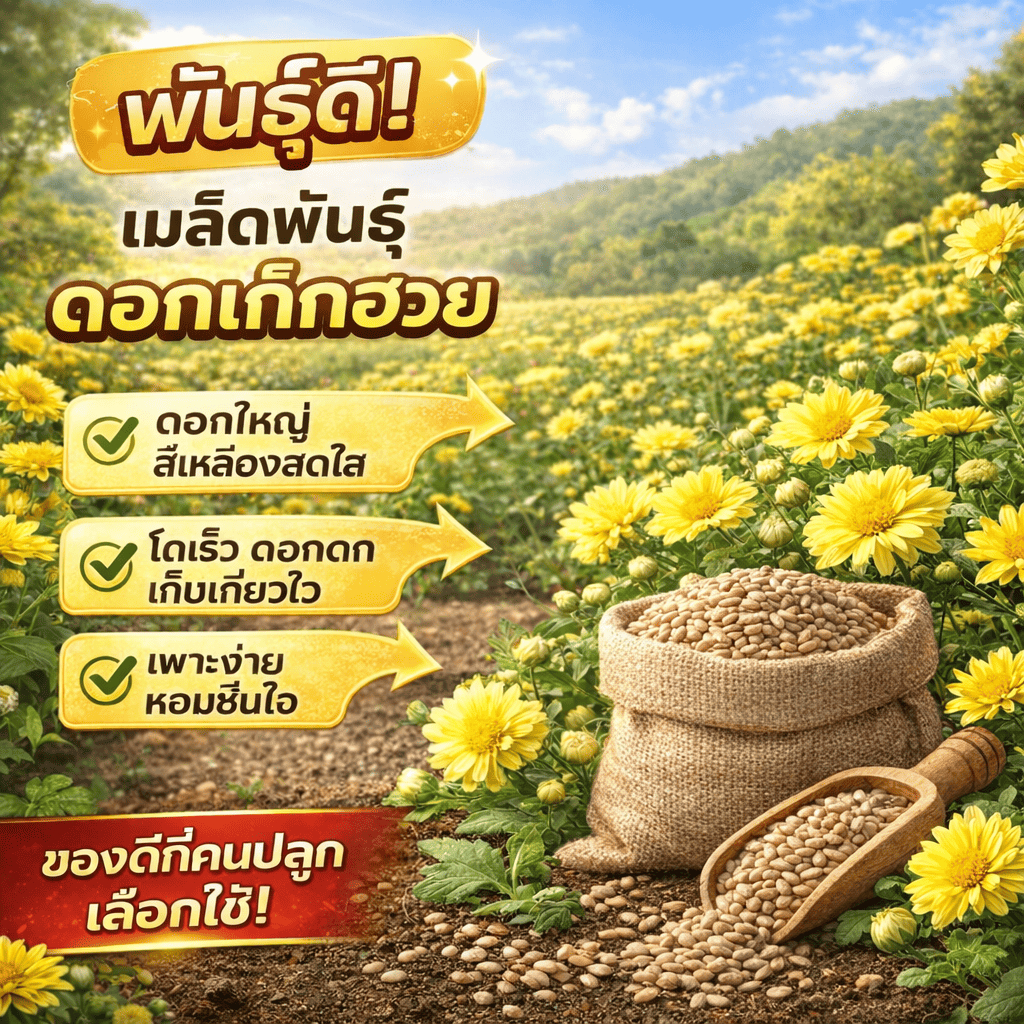 เมล็ดพันธุ์เก็กฮวยดอกใหญ่ สีเหลืองสด ปลูกง่าย โตเร็ว ให้ดอกสวย เก็บดอกชงชาได้